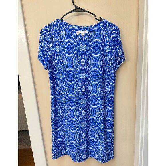 Jude Connally Size XS Tee Shirt Shift Dress Blue Geometric Kaleidoscope Print - Picture 2 of 9